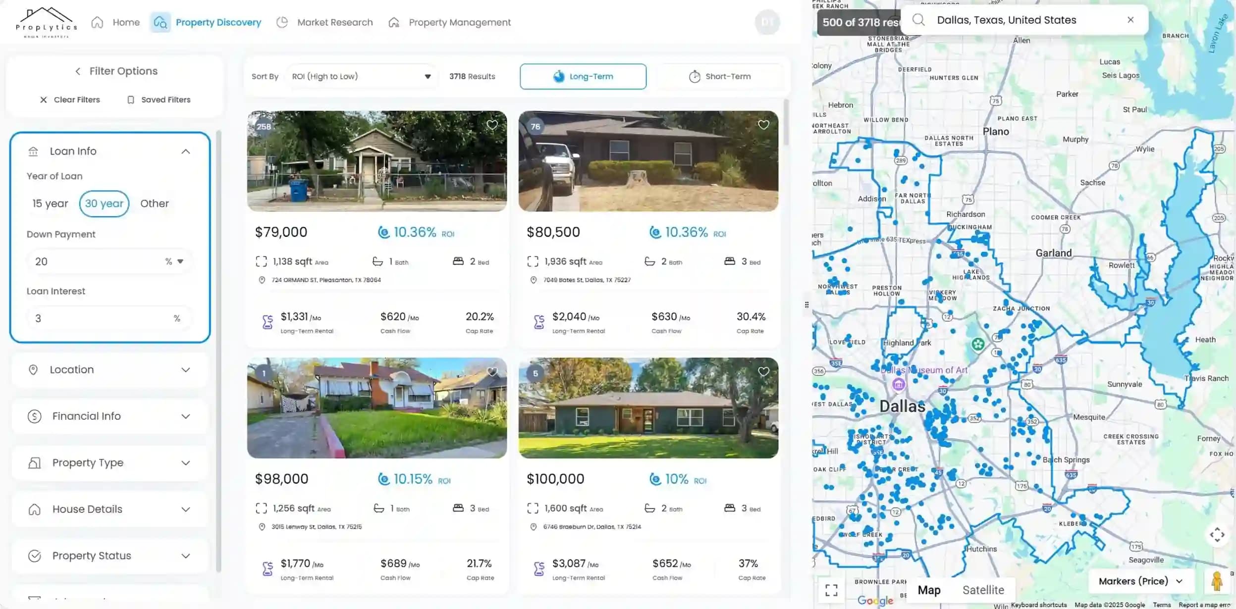A screenshot of properties discovery page